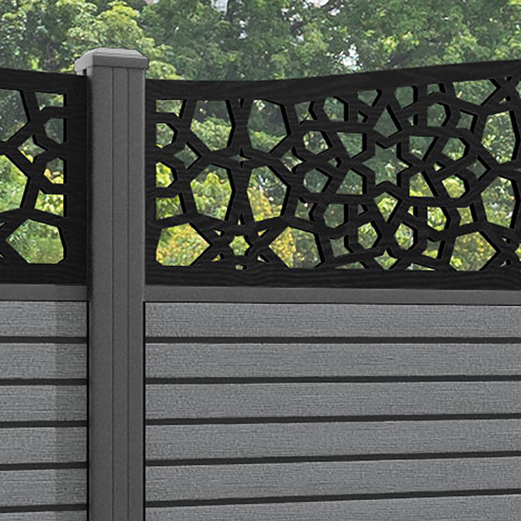 Hudson Nazira Curved Top Fence Panel - Mid Grey - with our aluminium posts
