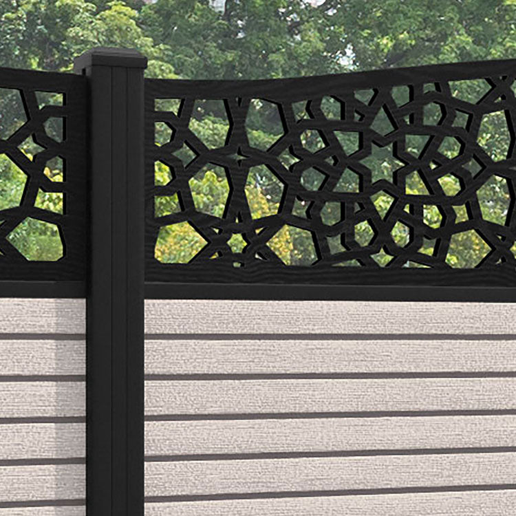 Hudson Nazira Curved Top Fence Panel - Mid Stone - with our aluminium posts