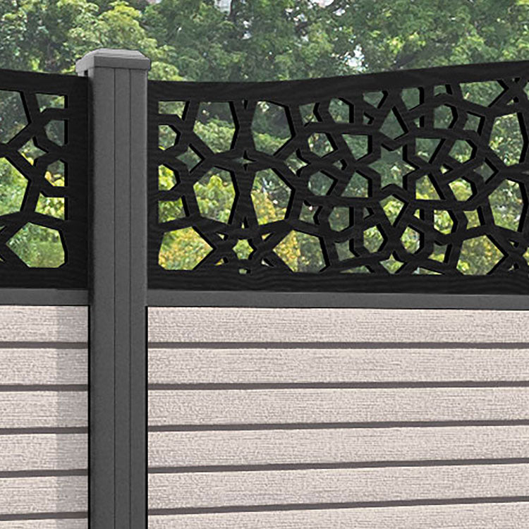 Hudson Nazira Curved Top Fence Panel - Mid Stone - with our aluminium posts