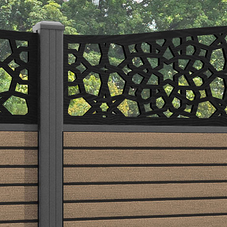 Hudson Nazira Curved Top Fence Panel - Teak - with our aluminium posts