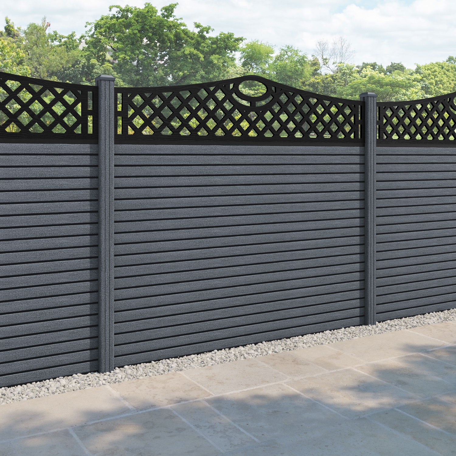 Hudson Oxford Curved Top Fence Panel - Anthracite - with our composite posts