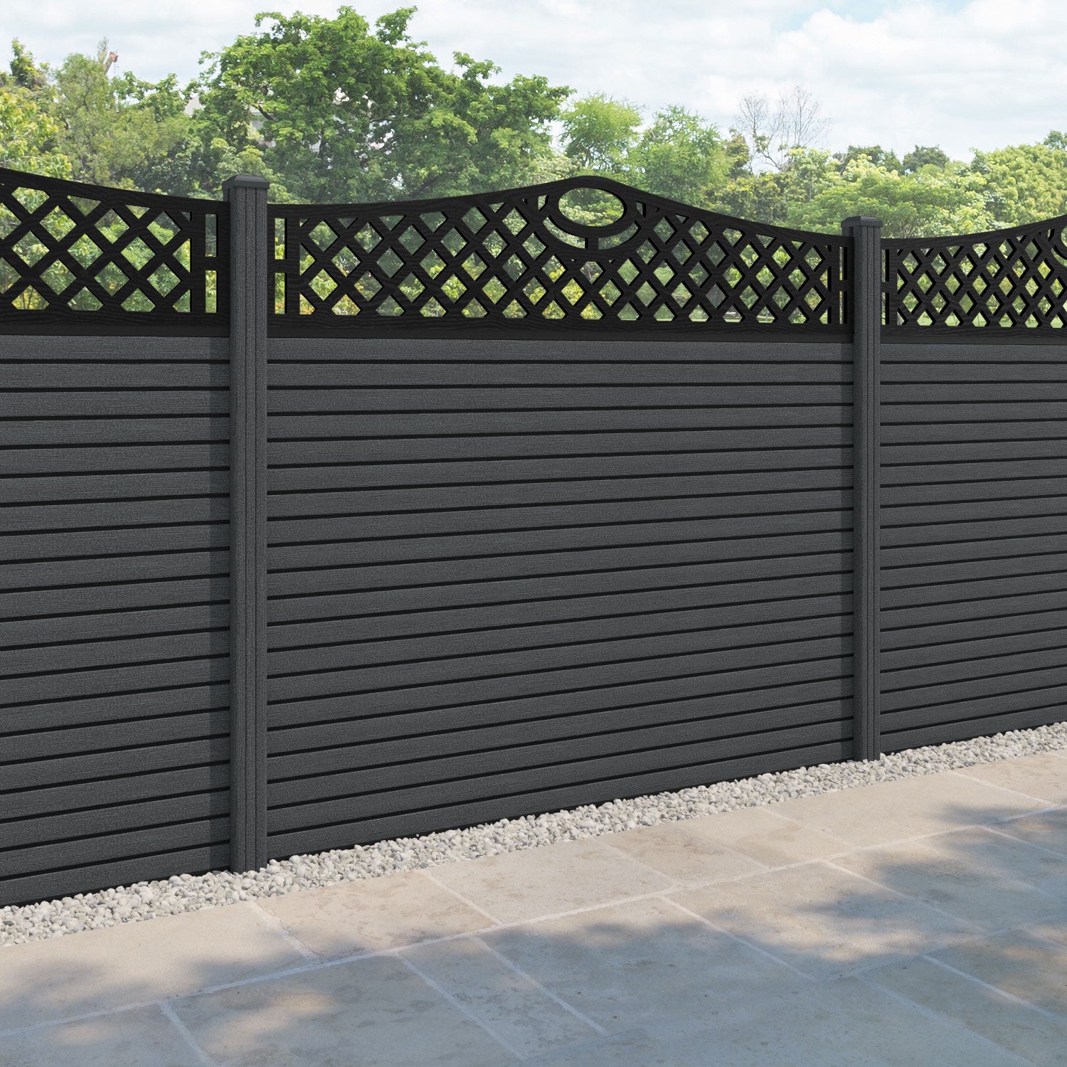 Hudson Oxford Curved Top Fence Panel - Dark Grey - with our composite posts