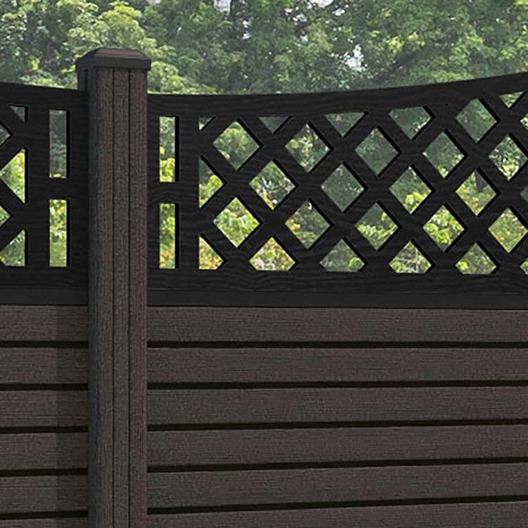 Hudson Oxford Curved Top Fence Panel - Dark Oak - with our composite posts