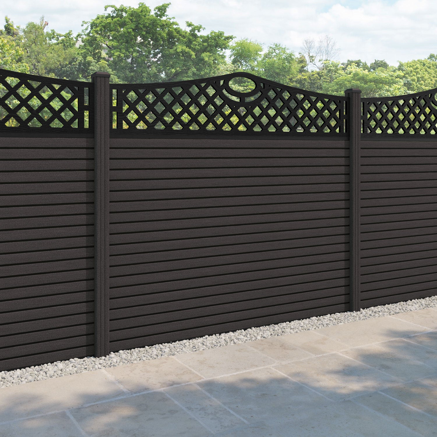 Hudson Oxford Curved Top Fence Panel - Dark Oak - with our composite posts