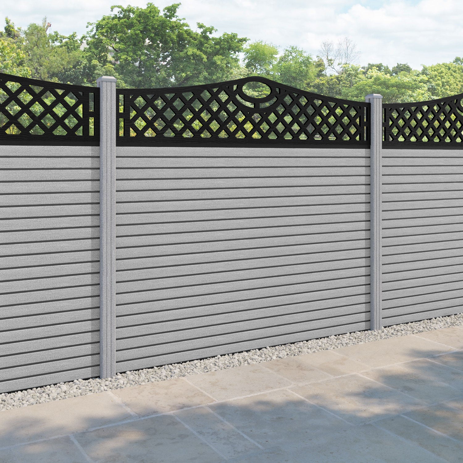 Hudson Oxford Curved Top Fence Panel - Light Grey - with our composite posts