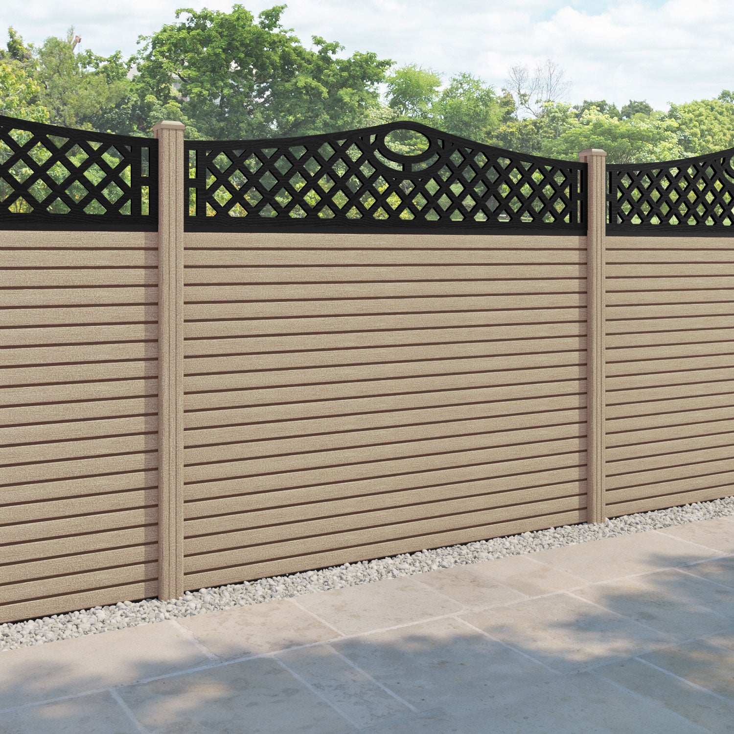 Hudson Oxford Curved Top Fence Panel - Light Oak - with our composite posts