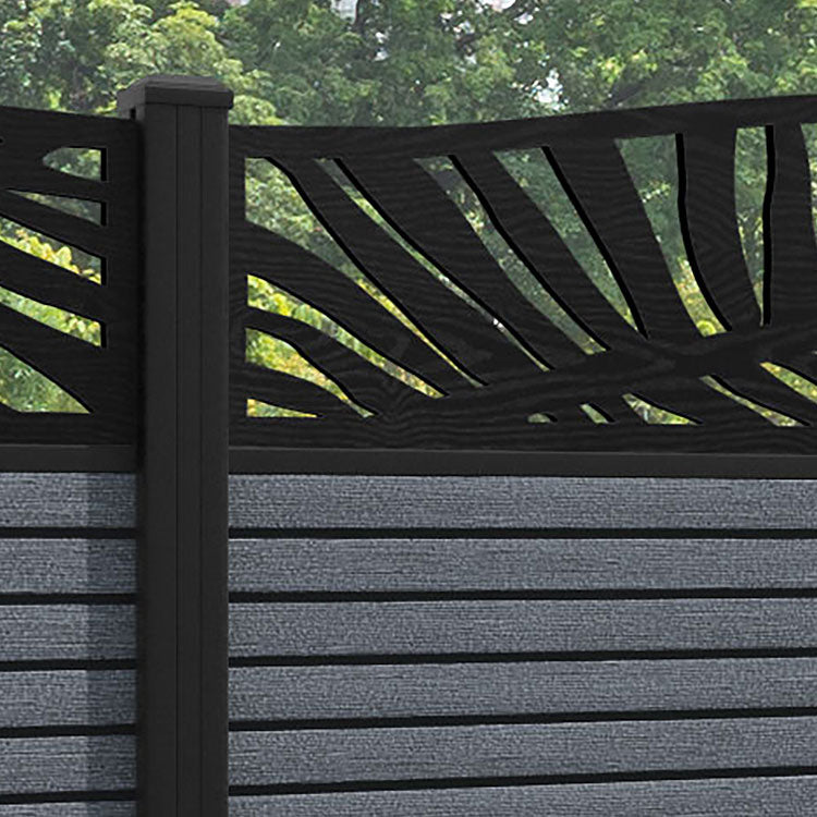 Hudson Palm Curved Top Fence Panel - Anthracite - with our aluminium posts