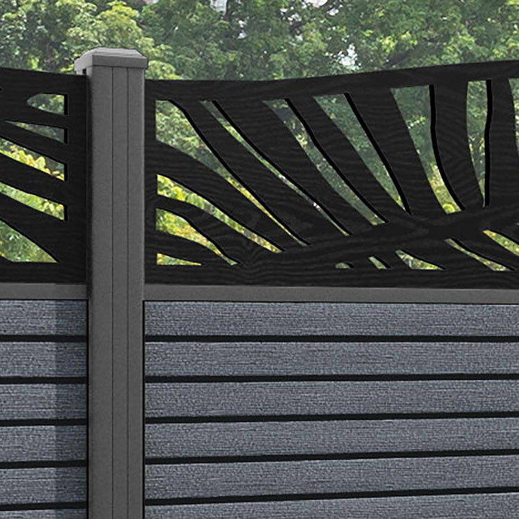 Hudson Palm Curved Top Fence Panel - Anthracite - with our aluminium posts
