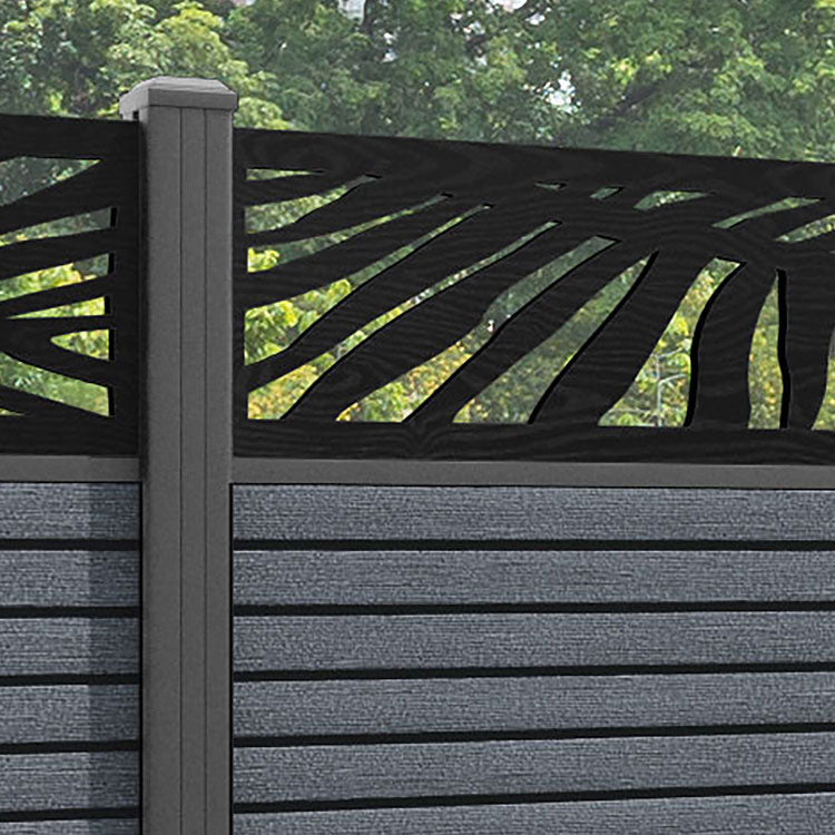 Hudson Palm Fence Panel - Anthracite - with our aluminium posts