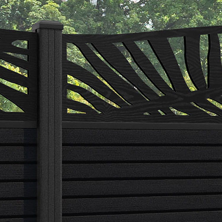 Hudson Palm Curved Top Fence Panel - Black - with our composite posts