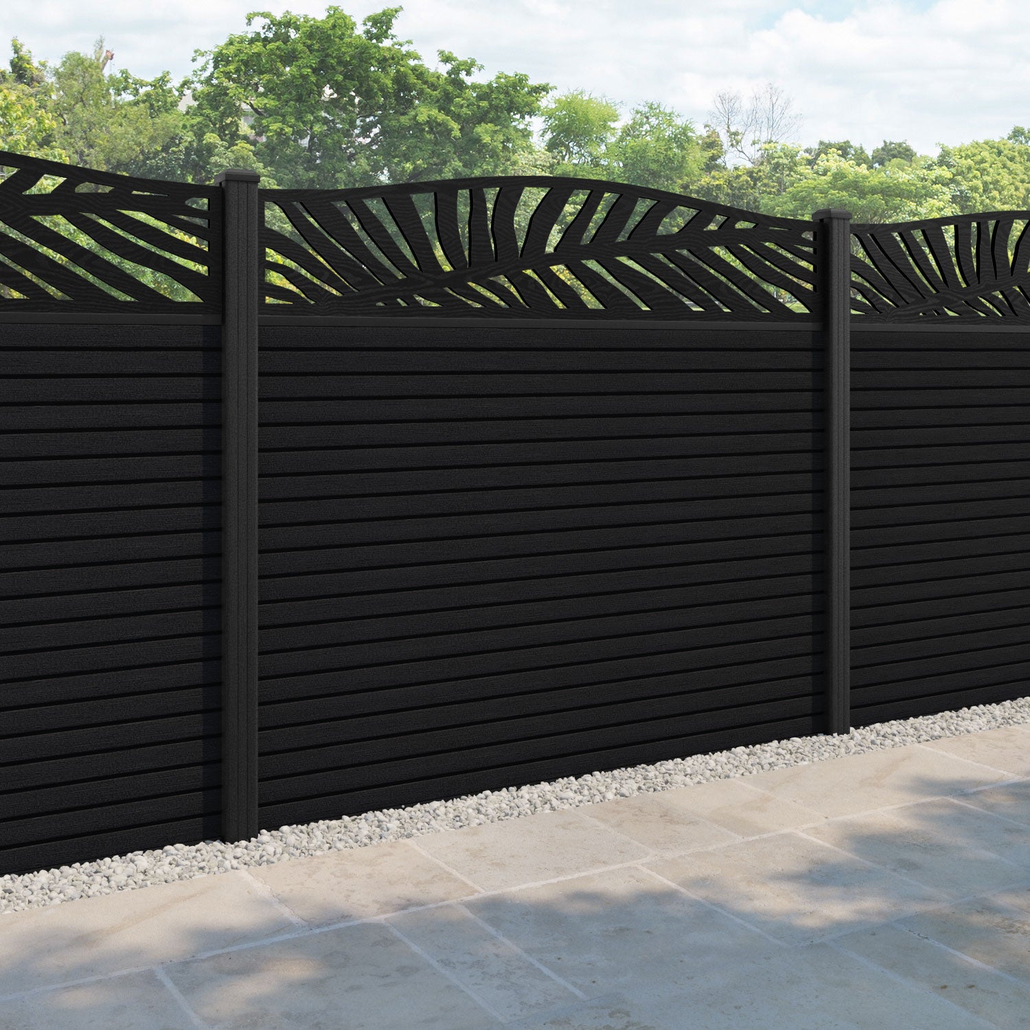 Hudson Palm Curved Top Fence Panel - Black - with our composite posts
