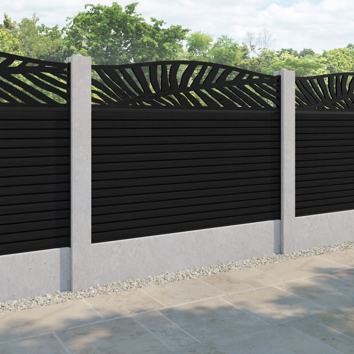 Hudson Palm Curved Top Fence Panel - Black - for existing concrete posts