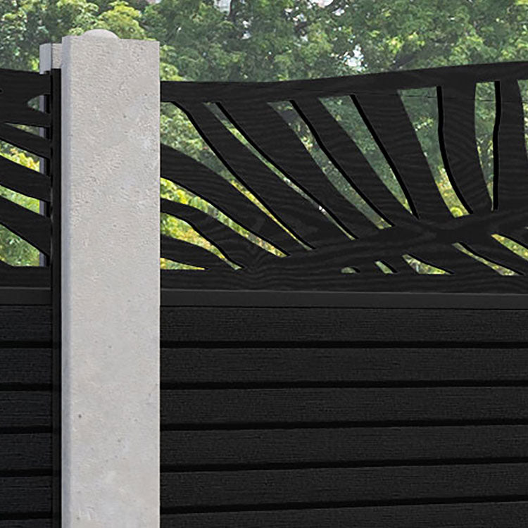 Hudson Palm Curved Top Fence Panel - Black - for existing concrete posts