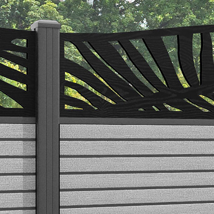 Hudson Palm Curved Top Fence Panel - Light Grey - with our aluminium posts