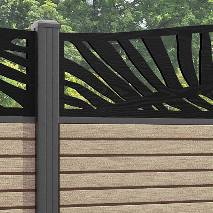 Hudson Palm Curved Top Fence Panel - Light Oak - with our aluminium posts