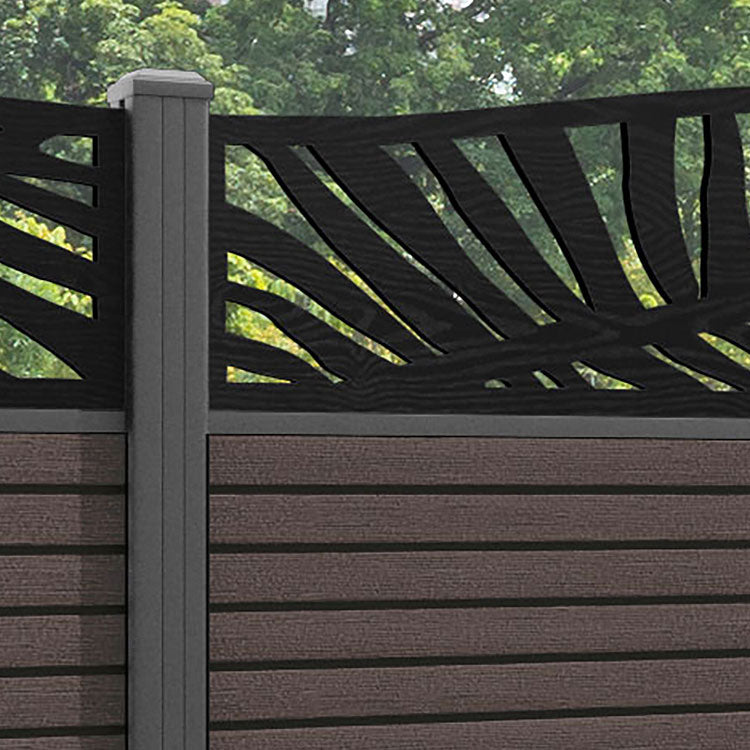 Hudson Palm Curved Top Fence Panel - Mid Brown - with our aluminium posts