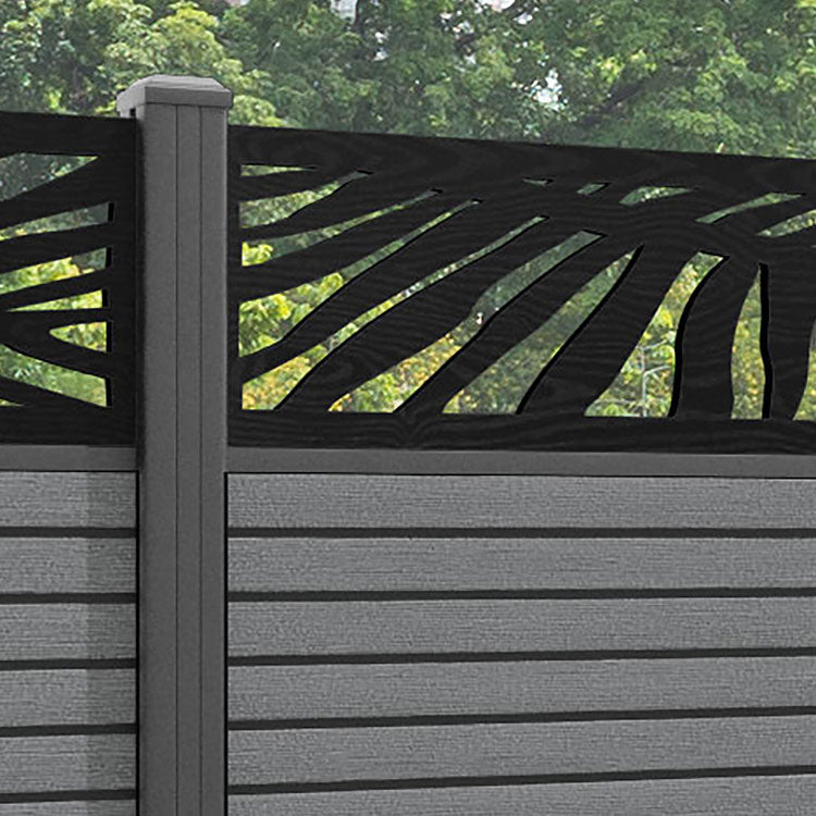 Hudson Palm Fence Panel - Mid Grey - with our aluminium posts