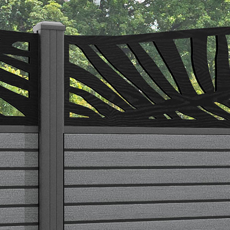 Hudson Palm Curved Top Fence Panel - Mid Grey - with our aluminium posts