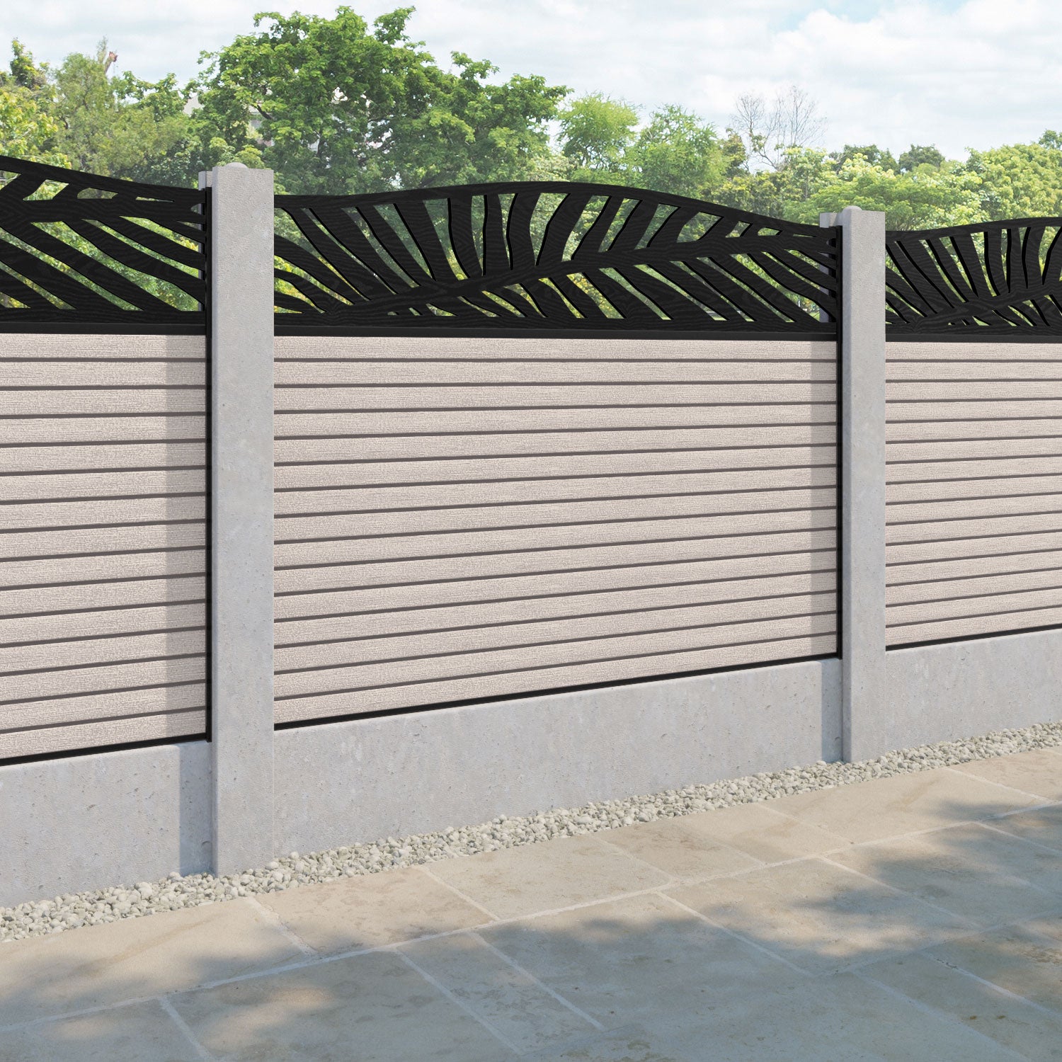 Hudson Palm Curved Top Fence Panel - Mid Stone - for existing concrete posts