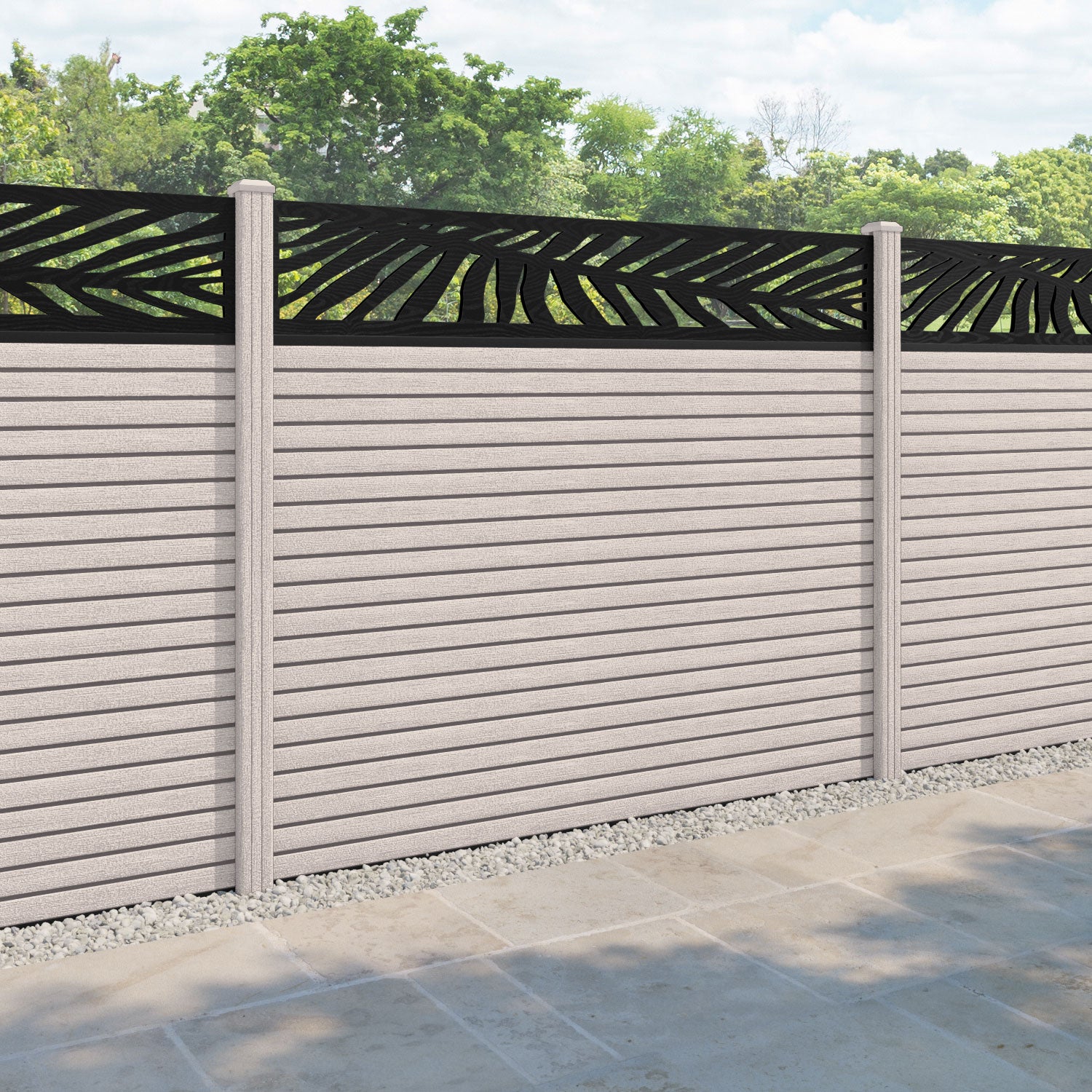 Hudson Palm Fence Panel - Mid Stone - with our composite posts