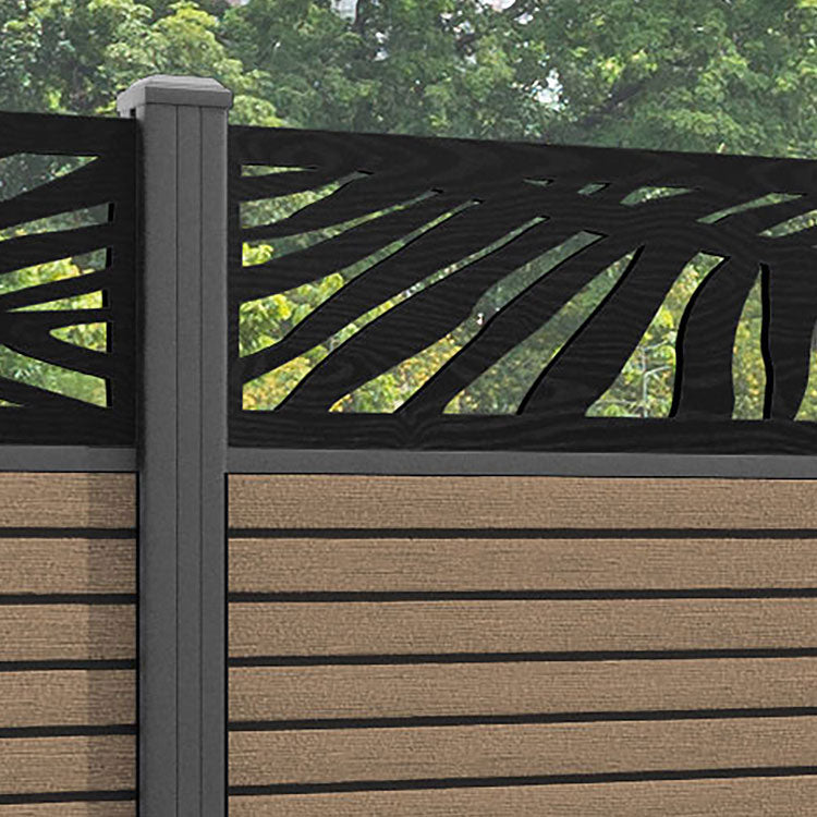 Hudson Palm Fence Panel - Teak - with our aluminium posts