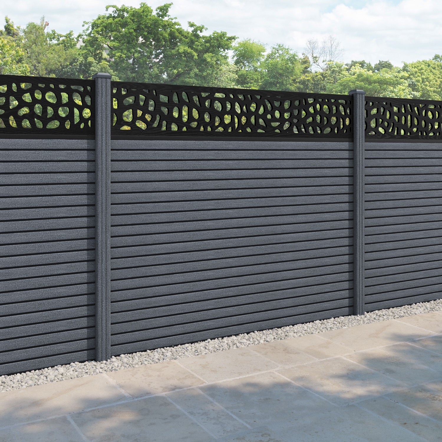 Hudson Pebble Fence Panel - Anthracite - with our composite posts