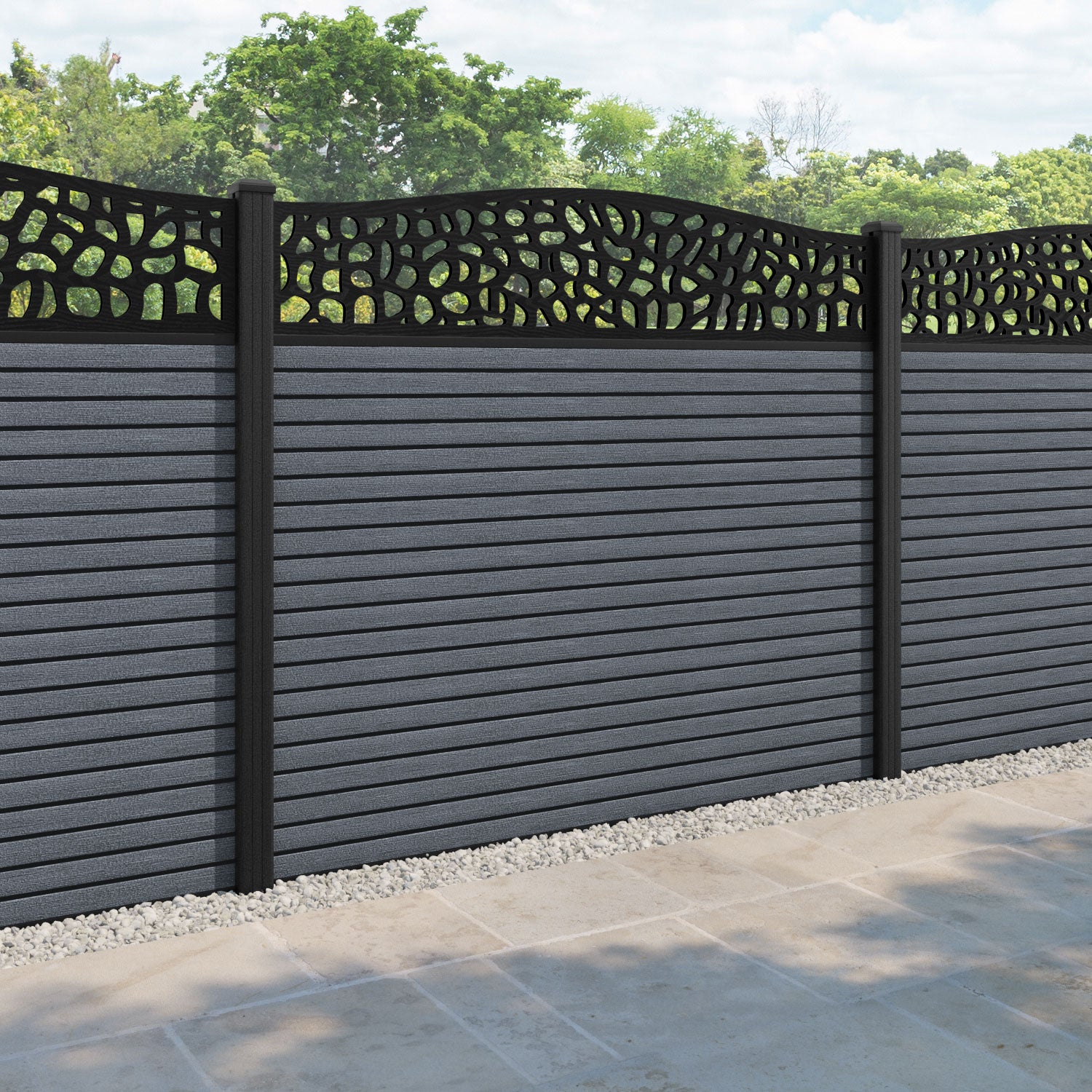 Hudson Pebble Curved Top Fence Panel - Anthracite - with our composite posts
