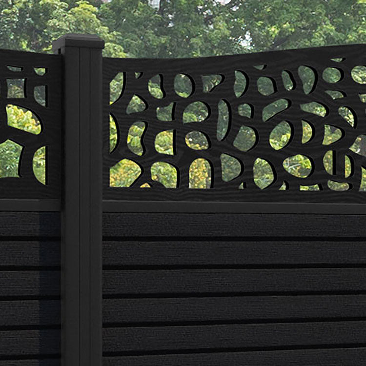 Hudson Pebble Curved Top Fence Panel - Black - with our aluminium posts