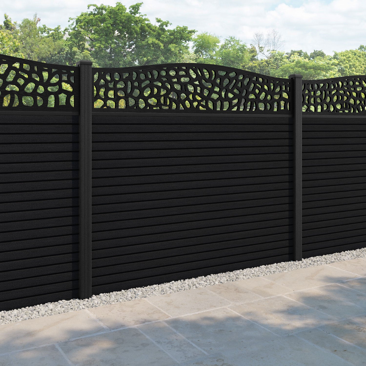 Hudson Pebble Curved Top Fence Panel - Black - with our composite posts