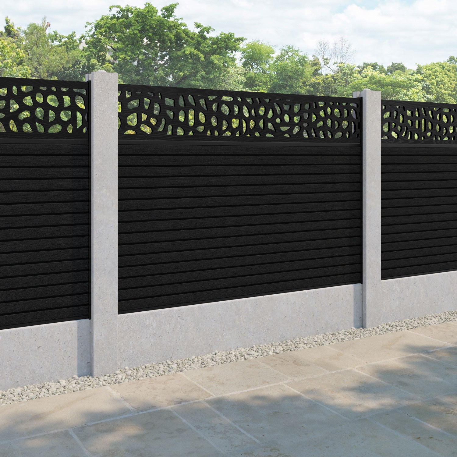 Hudson Pebble Fence Panel - Black - for existing concrete posts