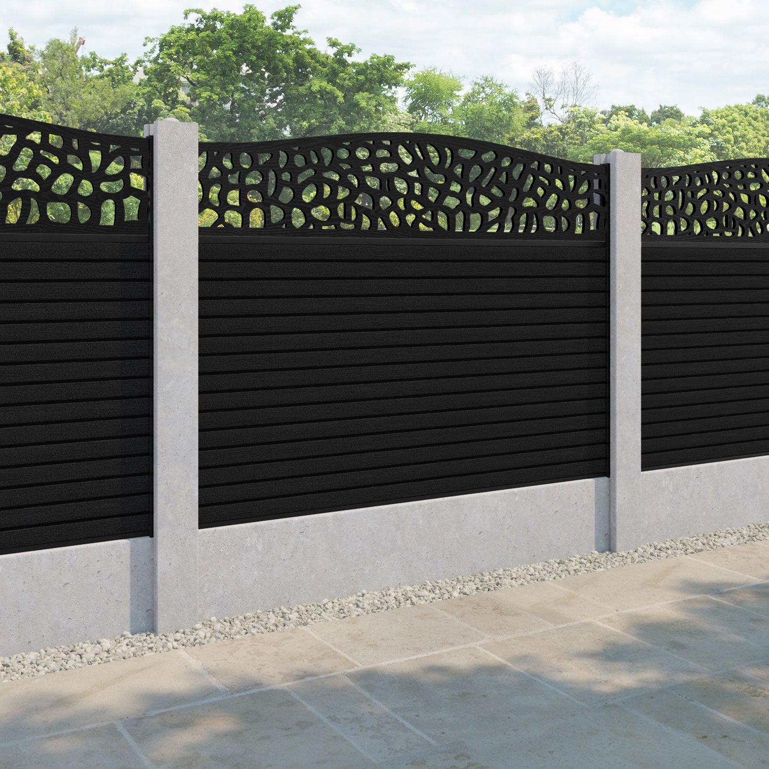 Hudson Pebble Curved Top Fence Panel - Black - for existing concrete posts