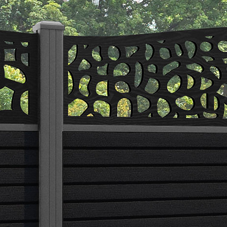 Hudson Pebble Curved Top Fence Panel - Black - with our aluminium posts