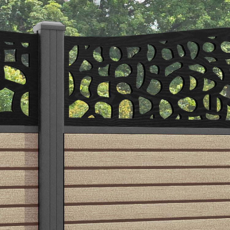 Hudson Pebble Curved Top Fence Panel - Light Oak - with our aluminium posts