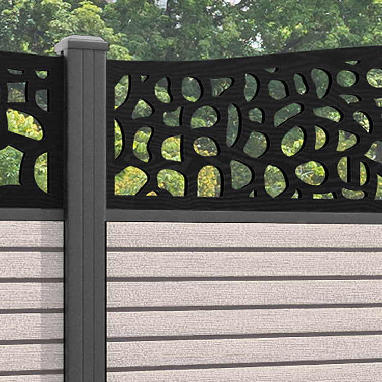 Hudson Pebble Curved Top Fence Panel - Mid Stone - with our aluminium posts
