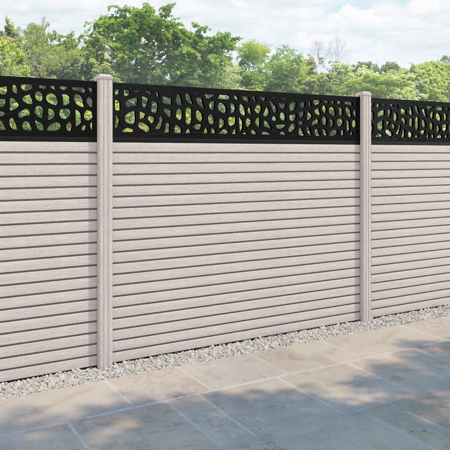 Hudson Pebble Fence Panel - Mid Stone - with our composite posts