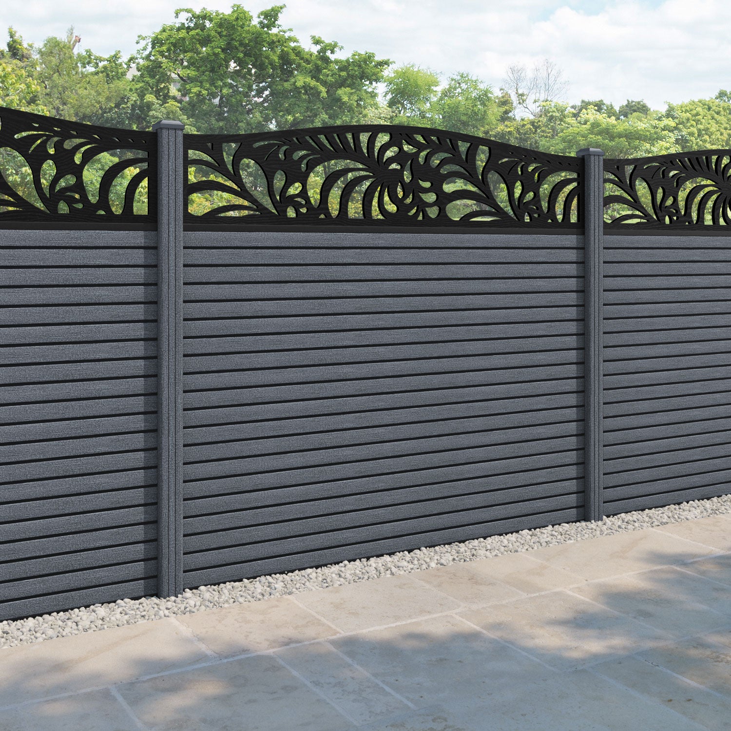Hudson Petal Curved Top Fence Panel - Anthracite - with our composite posts