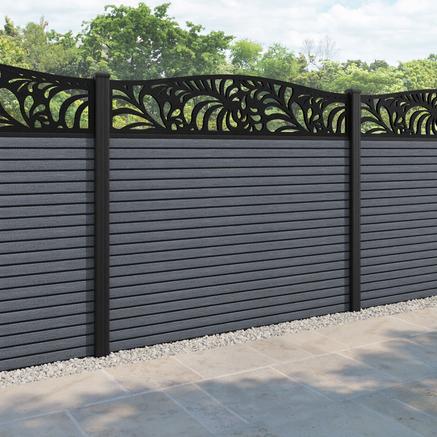 Hudson Petal Curved Top Fence Panel - Anthracite - with our composite posts