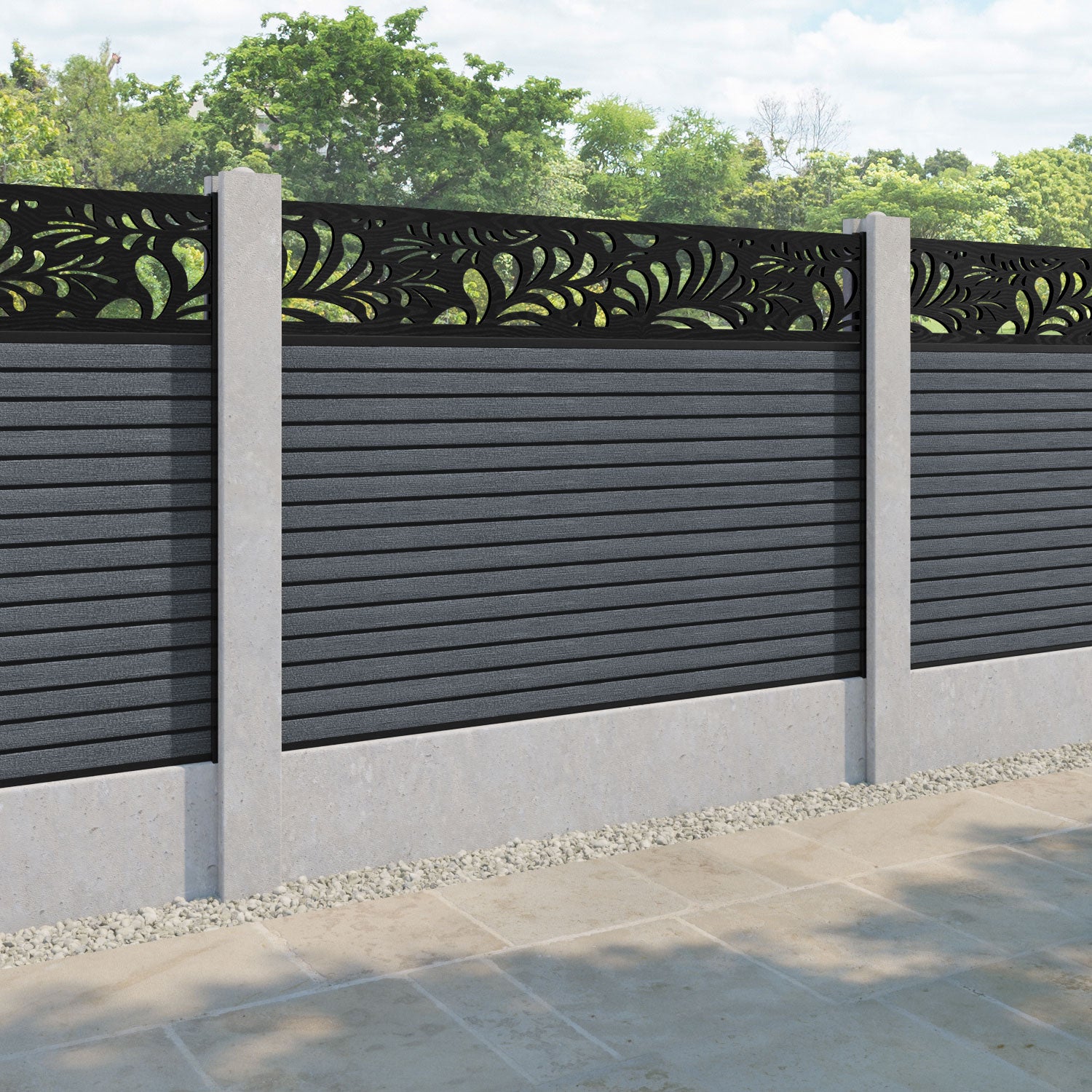 Hudson Petal Fence Panel - Anthracite - for existing concrete posts