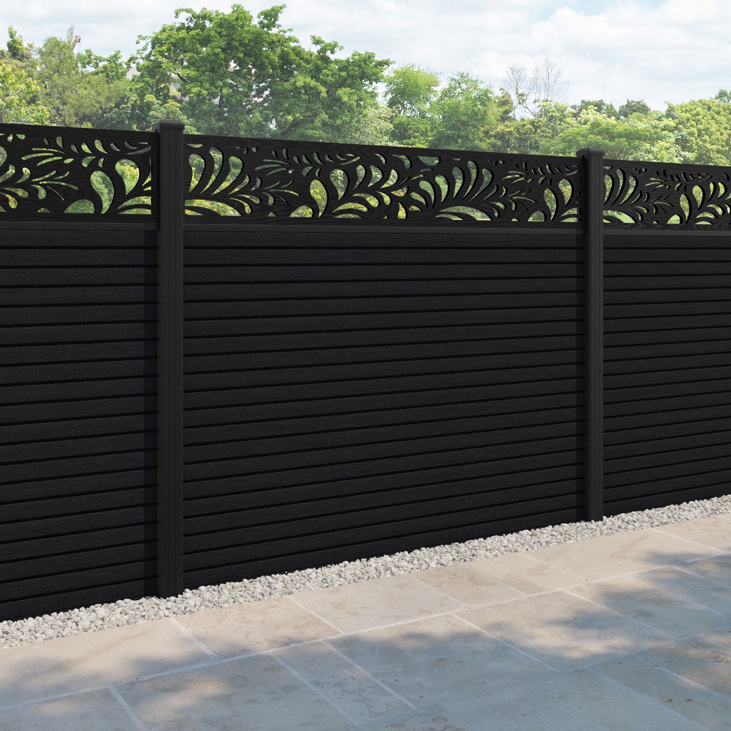 Hudson Petal Fence Panel - Black - with our aluminium posts