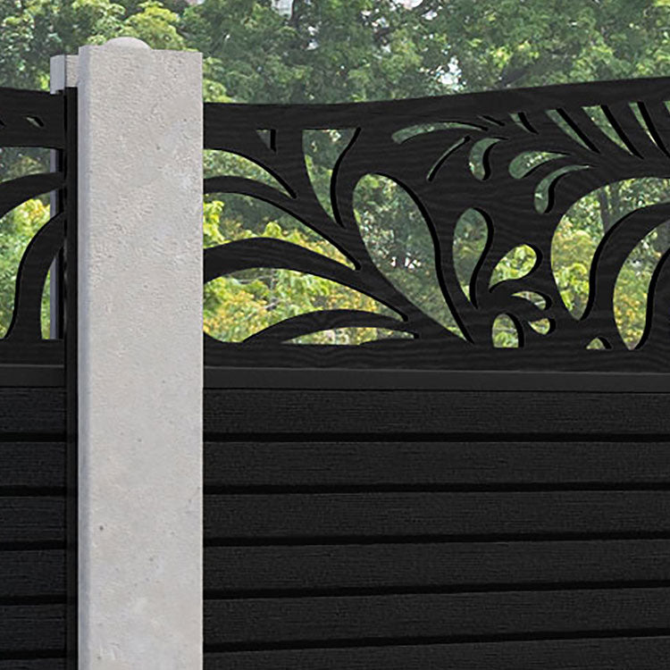 Hudson Petal Curved Top Fence Panel - Black - for existing concrete posts