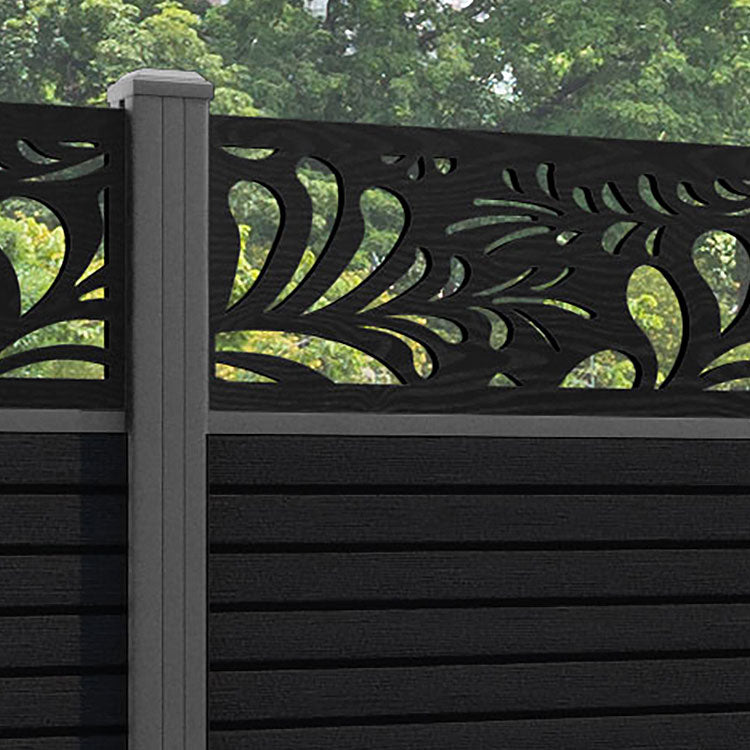 Hudson Petal Fence Panel - Black - with our aluminium posts