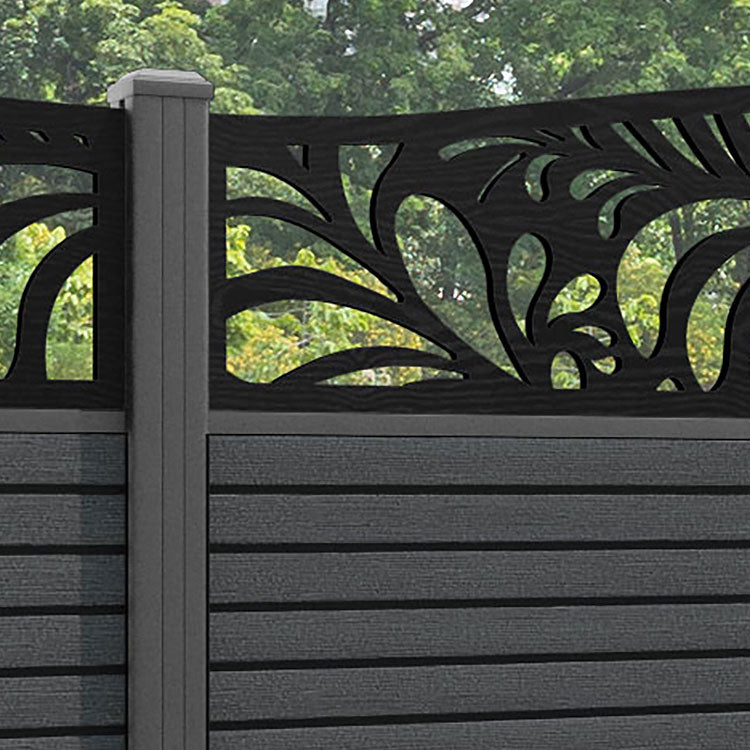 Hudson Petal Curved Top Fence Panel - Dark Grey - with our aluminium posts