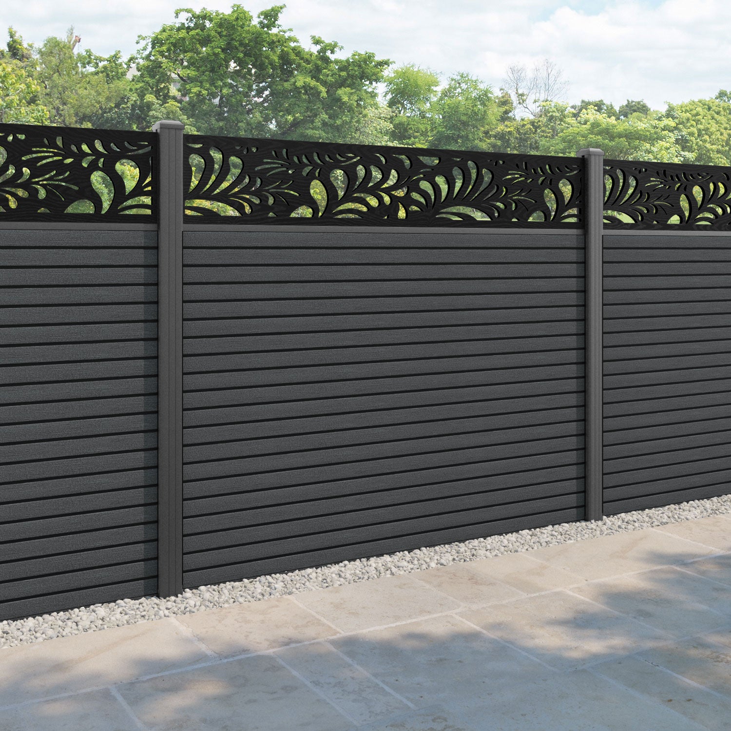 Hudson Petal Fence Panel - Dark Grey - with our aluminium posts
