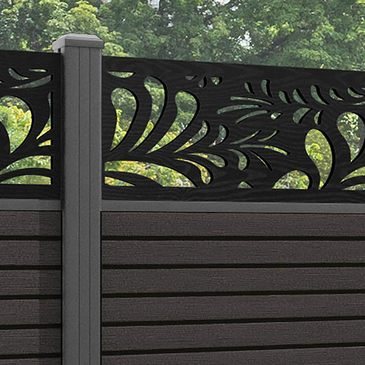 Hudson Petal Fence Panel - Dark Oak - with our aluminium posts