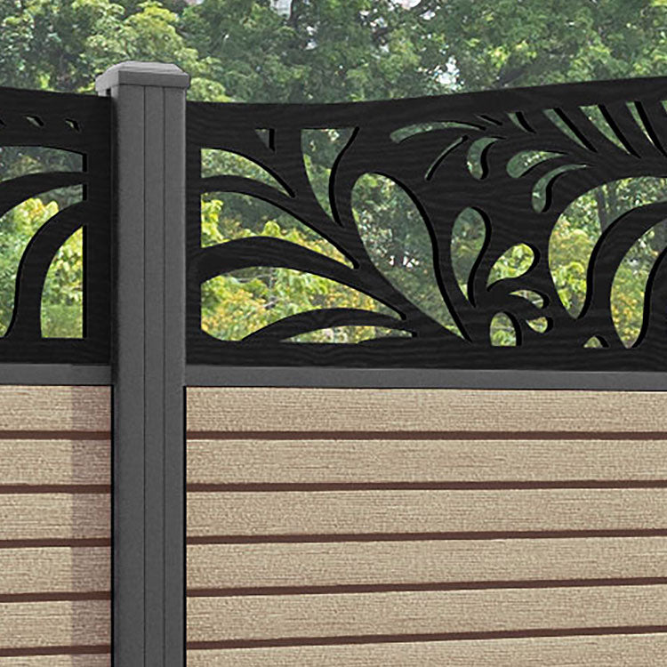 Hudson Petal Curved Top Fence Panel - Light Oak - with our aluminium posts