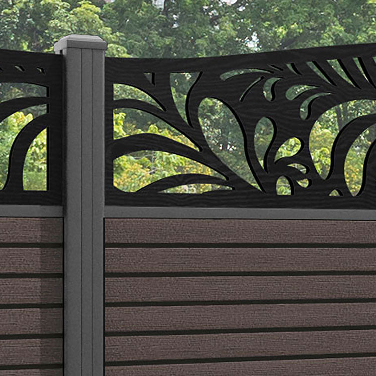 Hudson Petal Curved Top Fence Panel - Mid Brown - with our aluminium posts