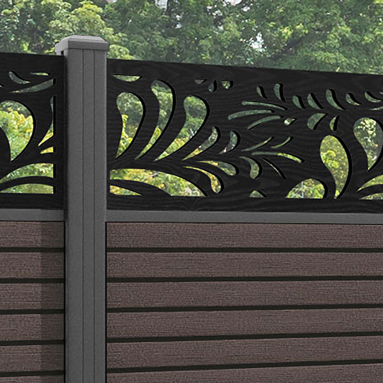 Hudson Petal Fence Panel - Mid Brown - with our aluminium posts