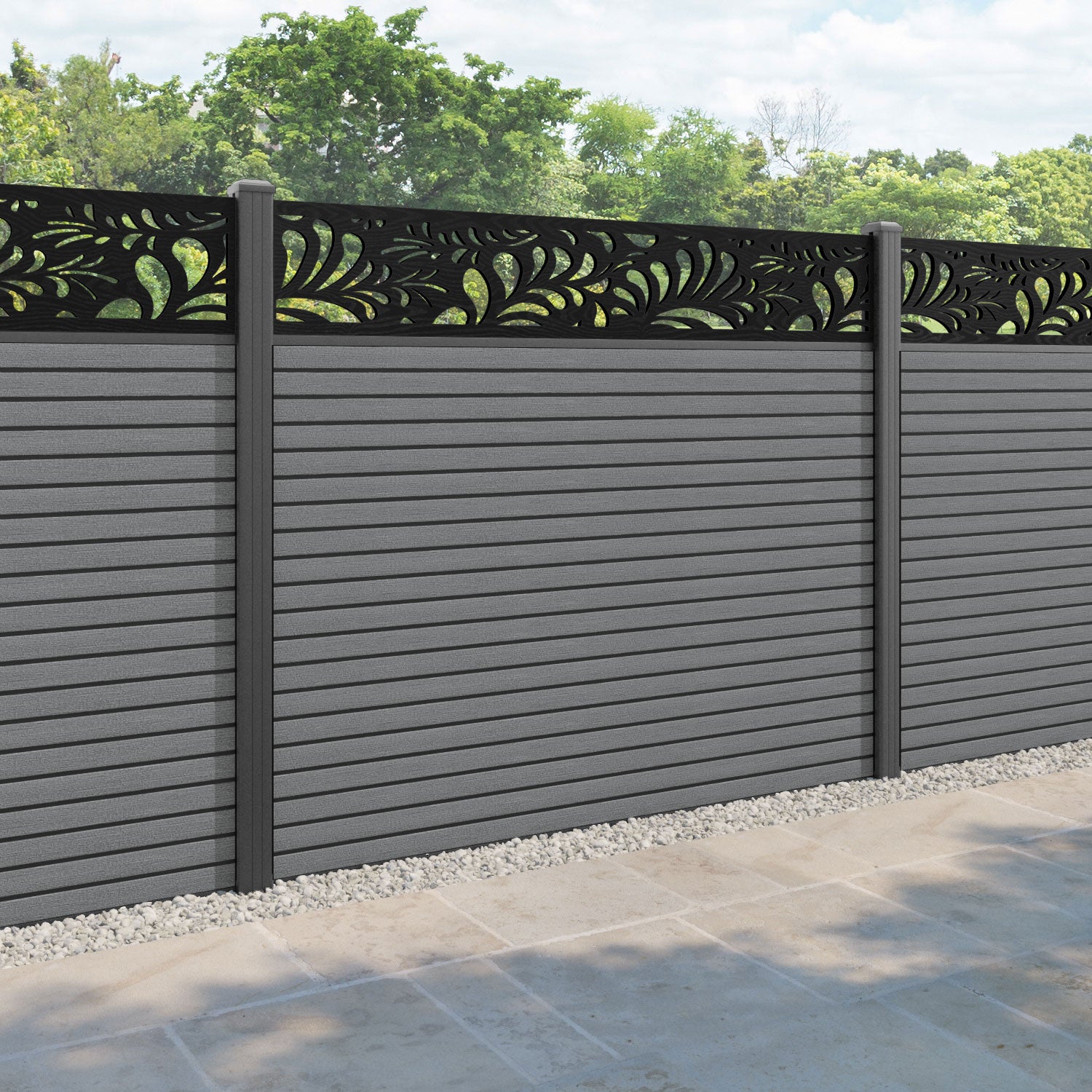 Hudson Petal Fence Panel - Mid Grey - with our aluminium posts