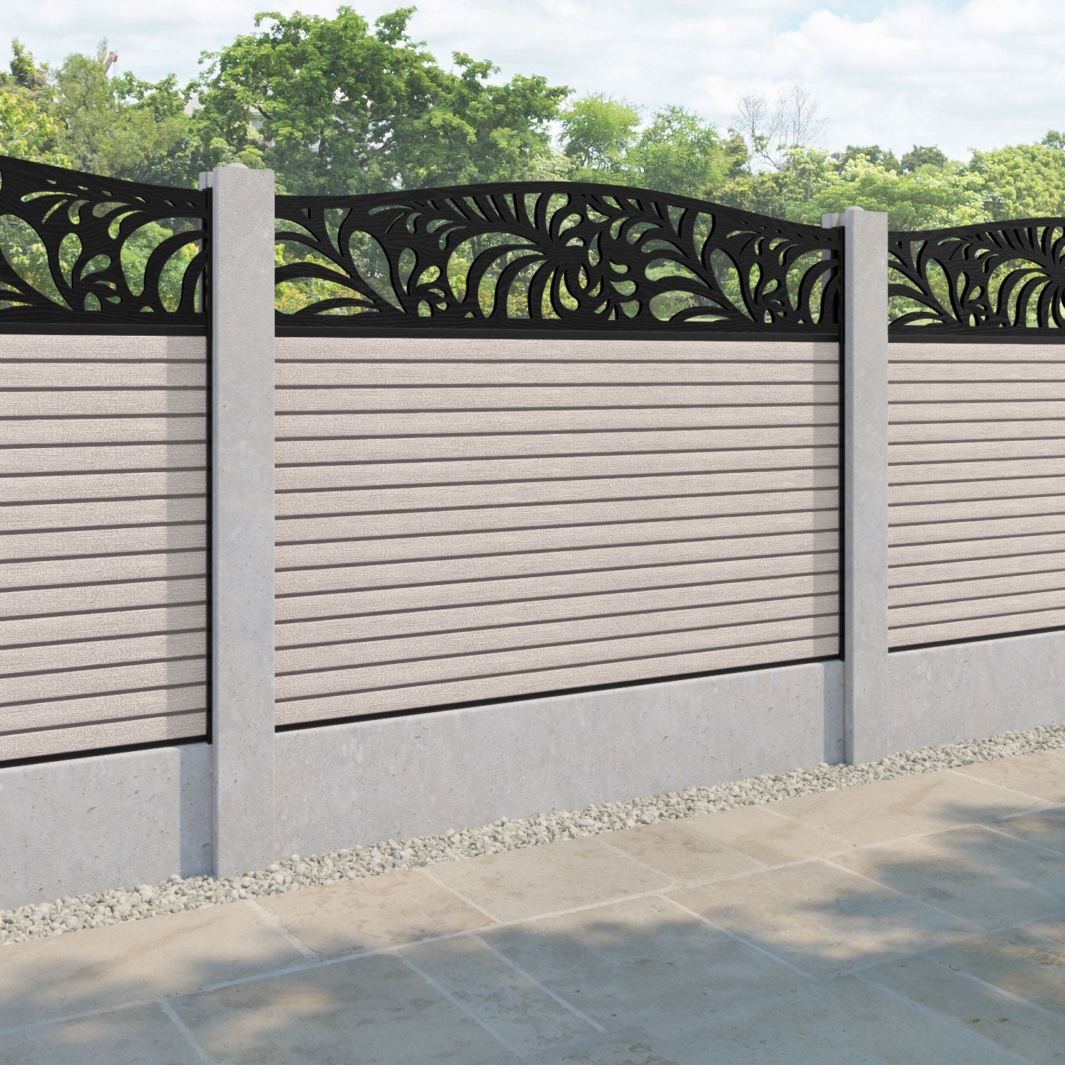 Hudson Petal Curved Top Fence Panel - Mid Stone - for existing concrete posts