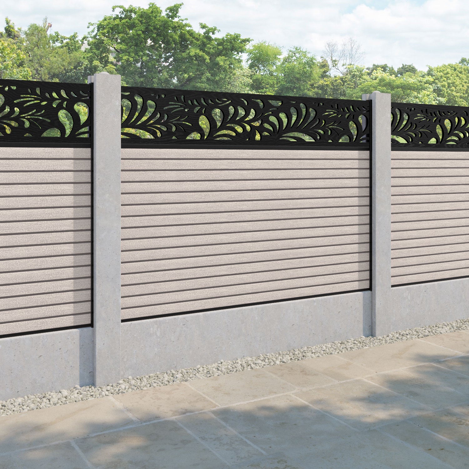 Hudson Petal Fence Panel - Mid Stone - for existing concrete posts